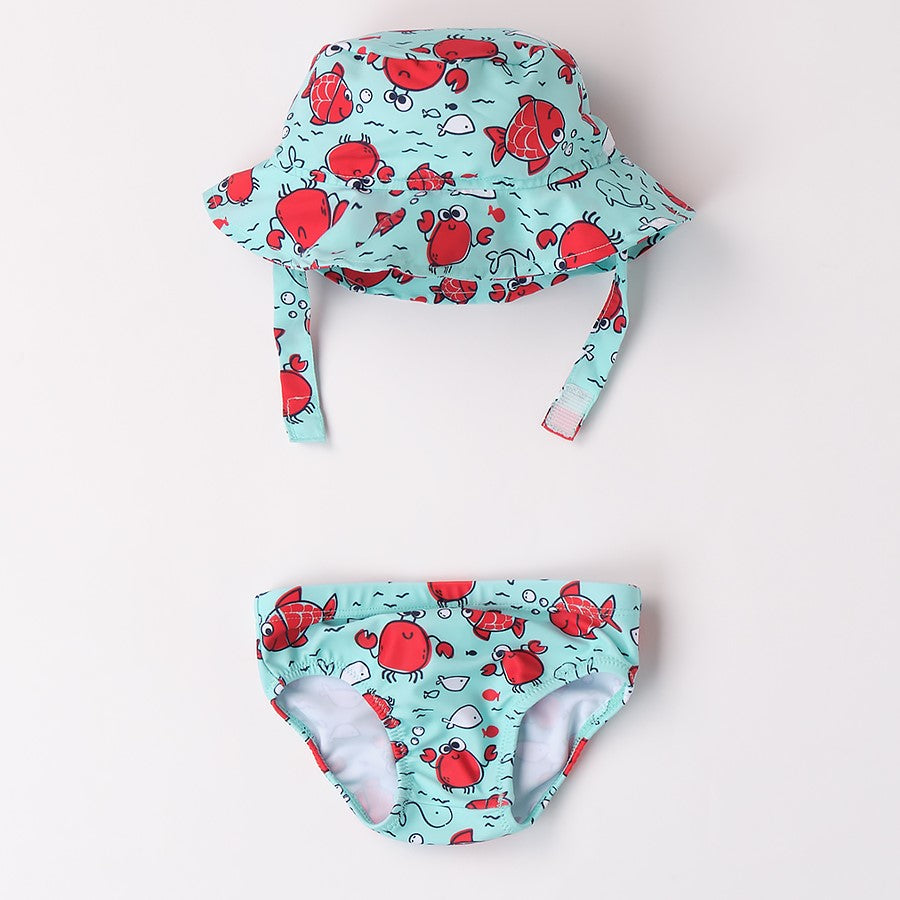 I DO Swimsuit and Hat with Sea Pattern from 9 months to 24 months