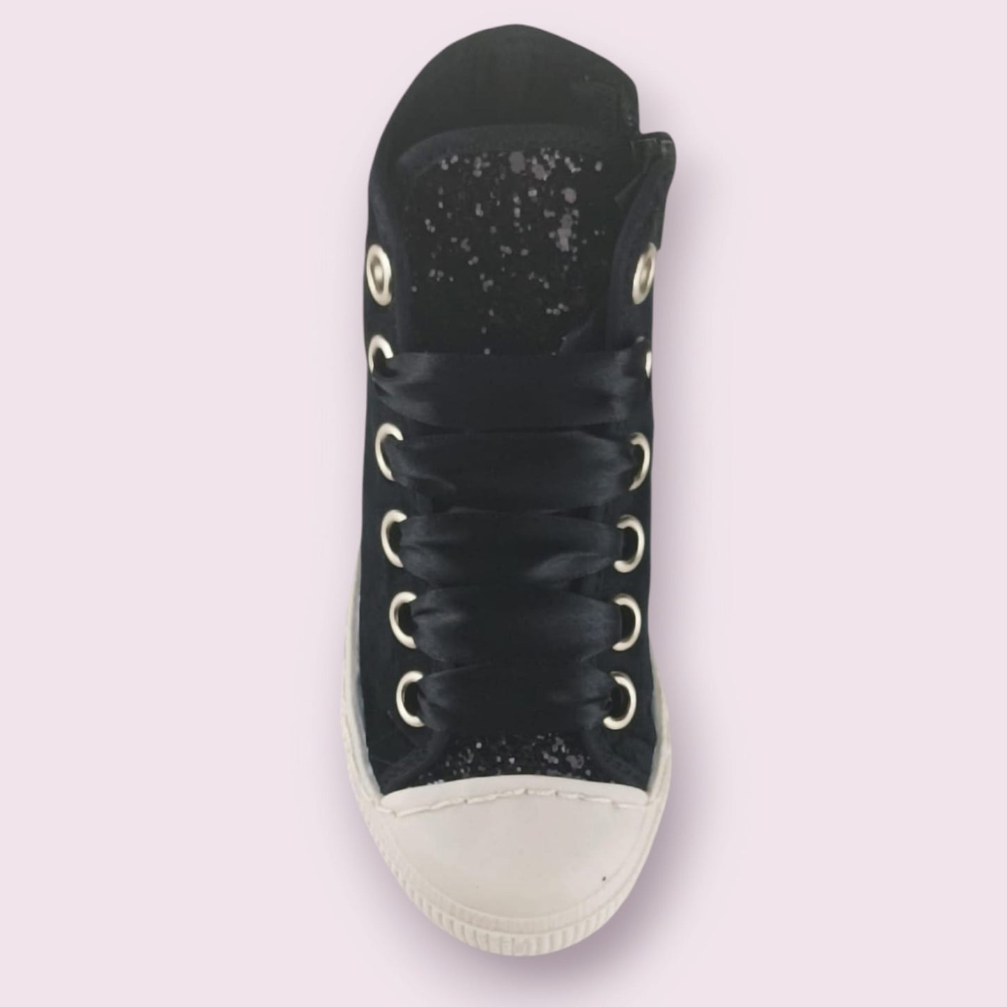 Scarpe SPINDOCTOR velluto nero e glitter con lacci in raso MADE IN ITALY 24 - 35