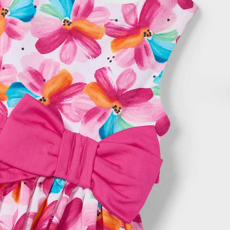 MAYORAL floral dress with fuchsia bow 2 years - 10 years