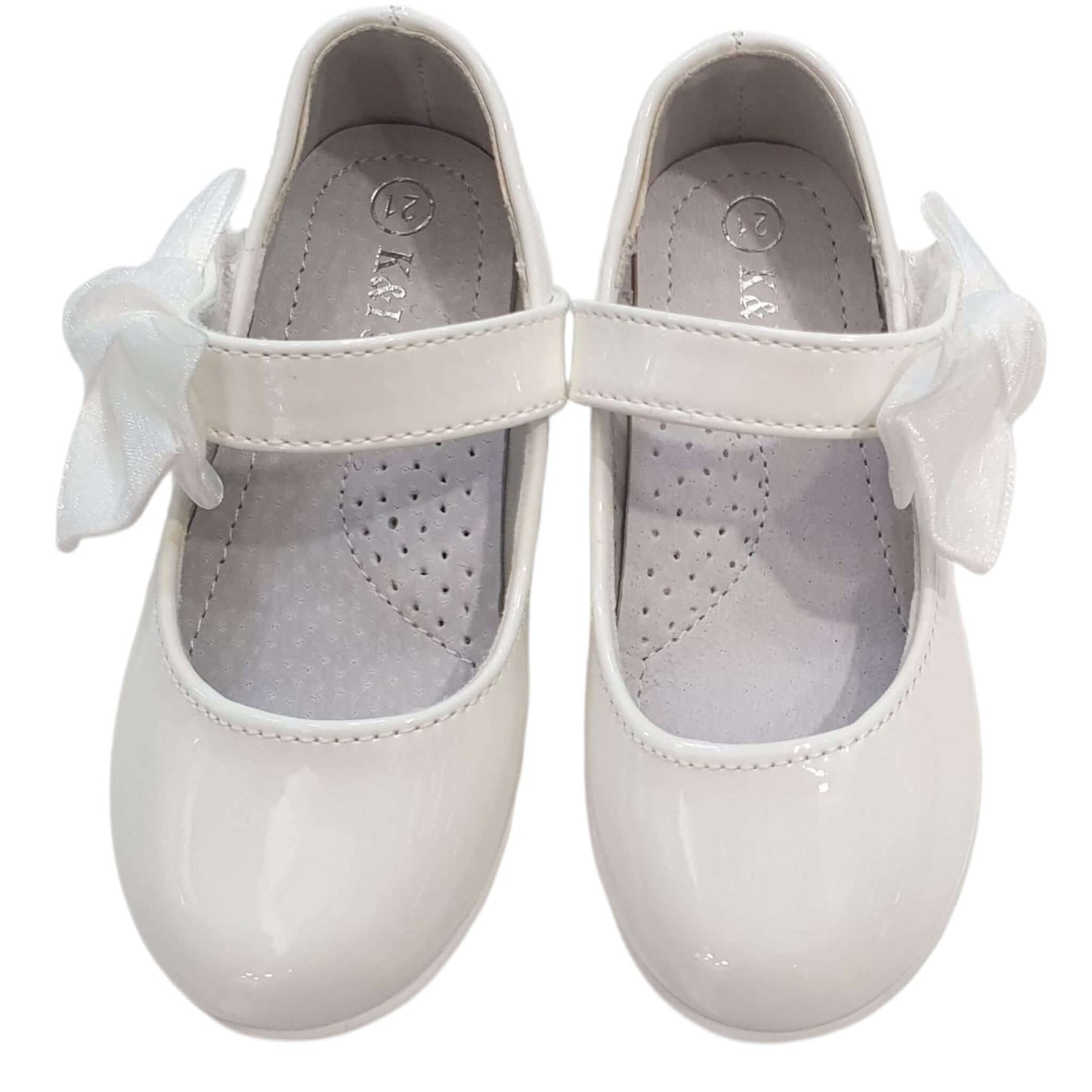 Ballerina in vernice bianca con fiocco dal 20 al 30