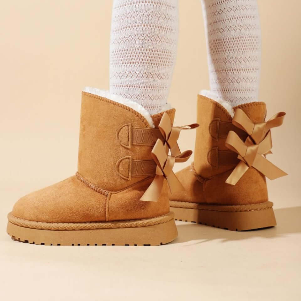 Stivali KS by SOFIA con ecopelliccia e fiocchi sul retro camel 25-36