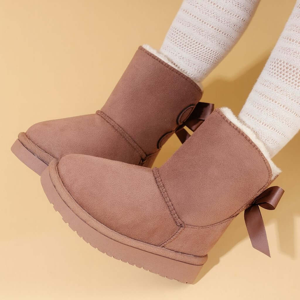 KS by SOFIA ankle boots with faux fur and bow on the back taupe 21-24