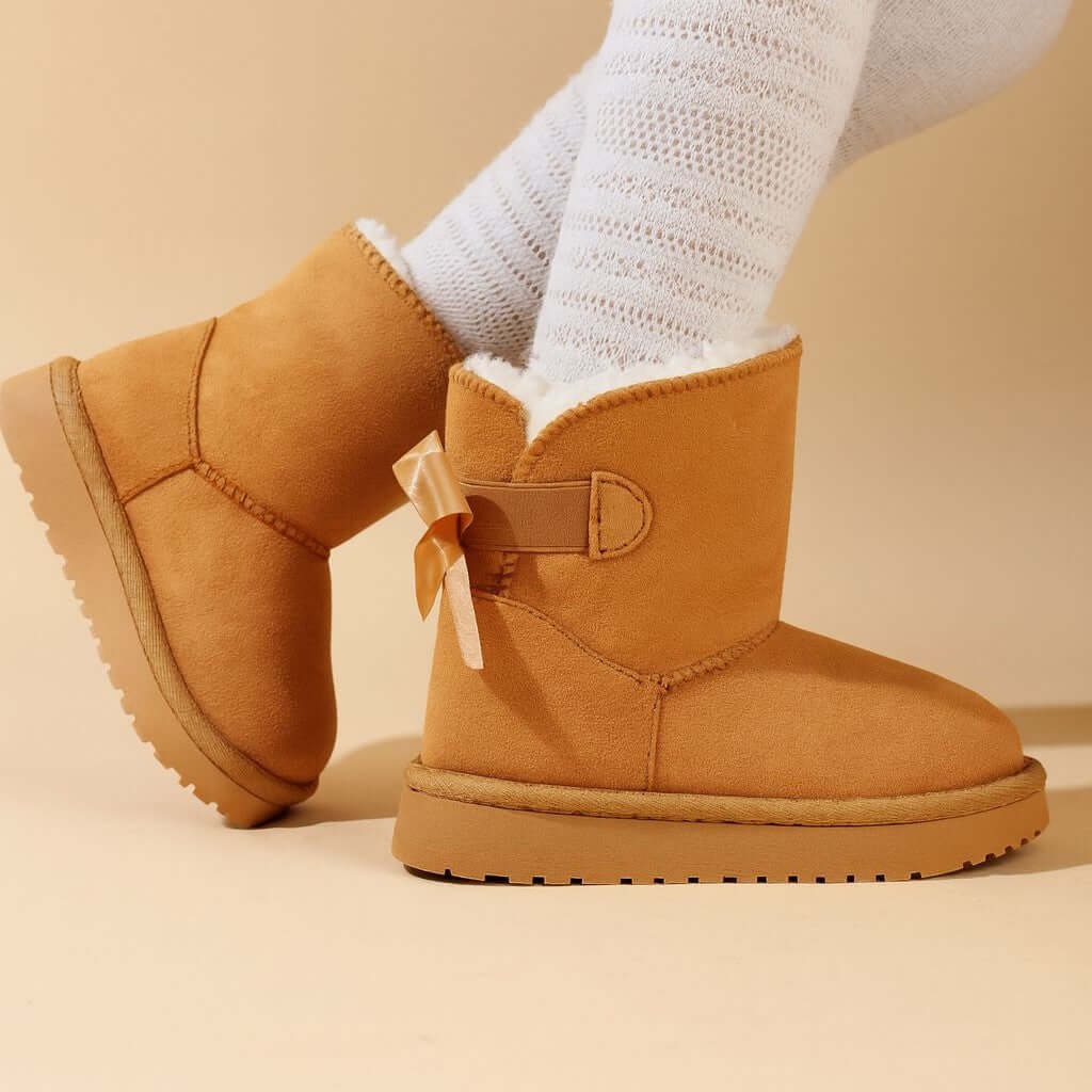 KS by SOFIA ankle boots with faux fur and bow on the back camel 21-24