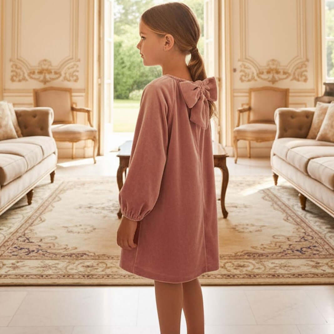 MAYORAL dress in pink velvet with bow on the back 2 years - 10 years