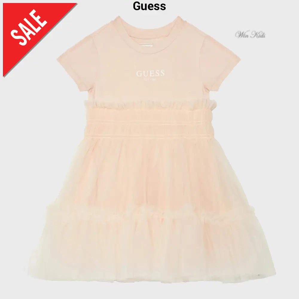 strapless open back dress Guess | Antique pink tulle multi-ruffle dress for girls