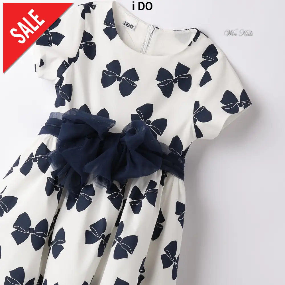 Abito I DO fantasia fiocchi bianco e blu dalla 12 mesi alla 8 anni Abiti