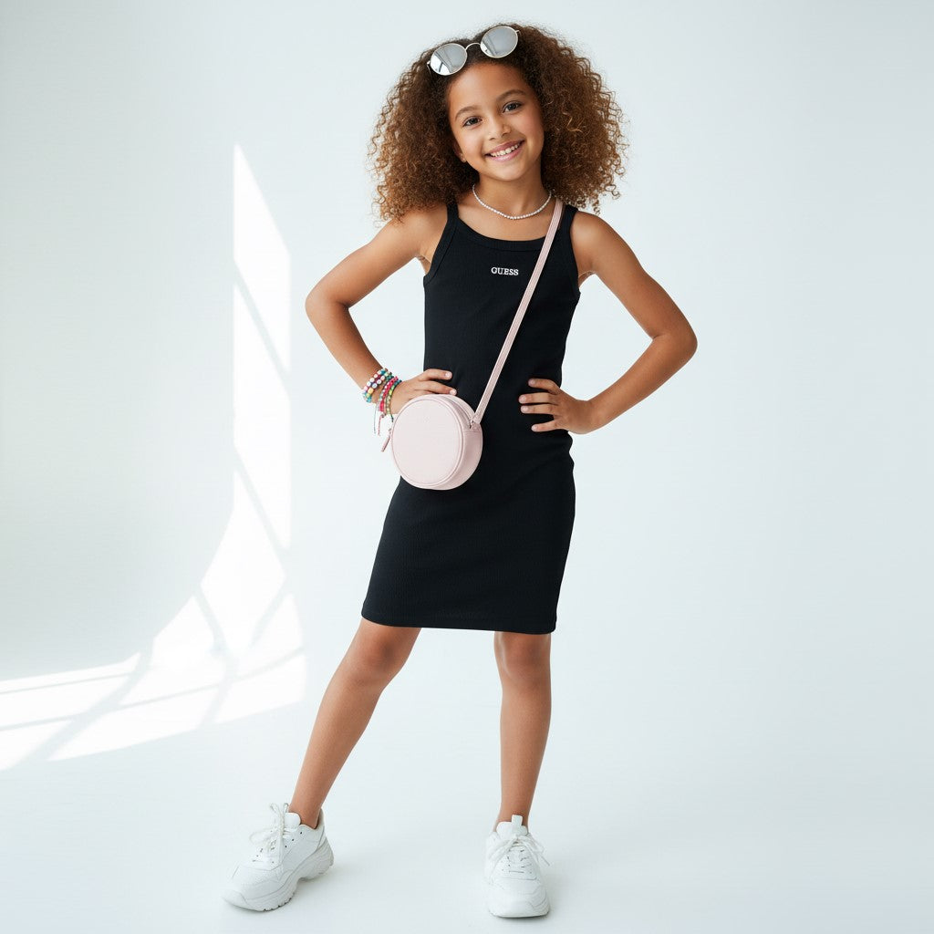 GUESS dress in black elastic cotton with logo  Win Kids