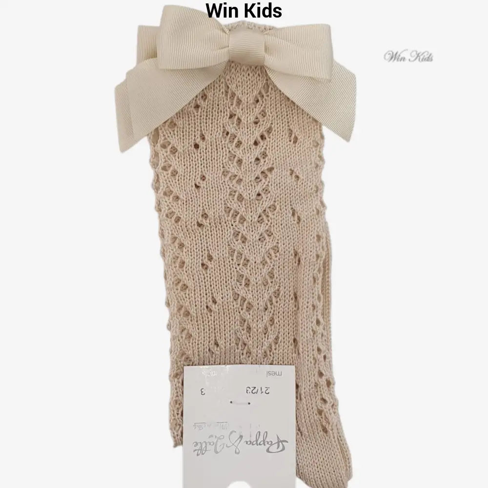 Calzini Pappa e Latte modello alto traforato con fiocco beige Calzini