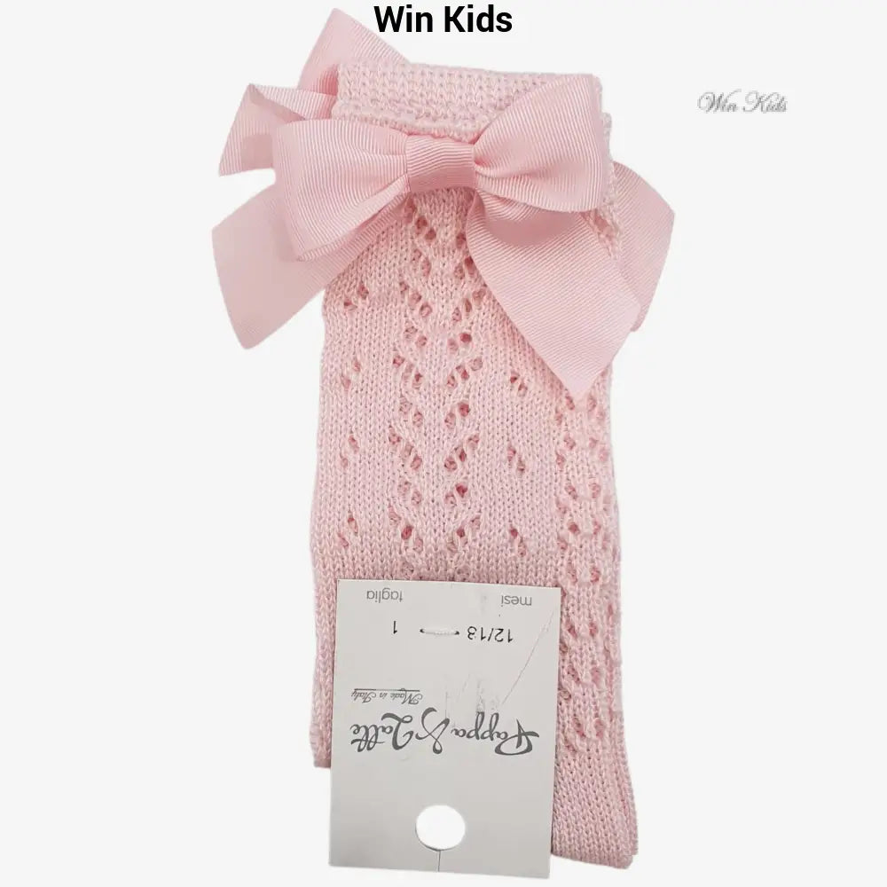 Calzini Pappa e Latte modello alto traforato con fiocco rosa Calzini