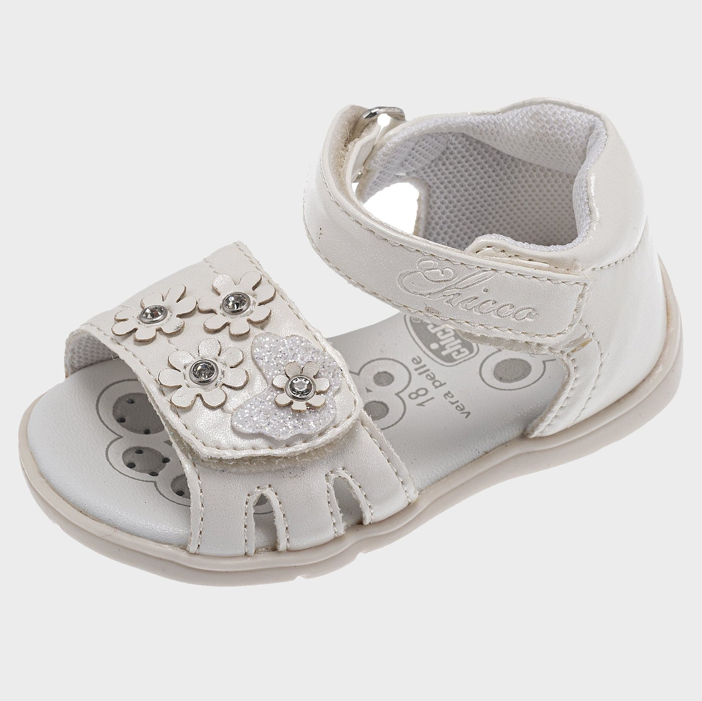 Chicco white sandals with double velcro closure flowers from 18 to 23
