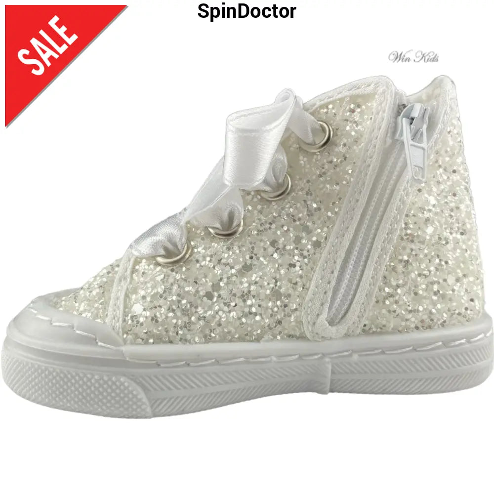 Scarpe SPINDOCTOR glitter bianco lacci raso dal 19 al 23 Scarpe