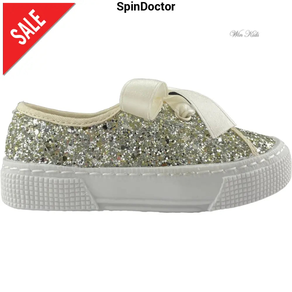 Scarpe SPINDOCTOR per bambina glitter platino lacci raso dal 24 al 40 Scarpe