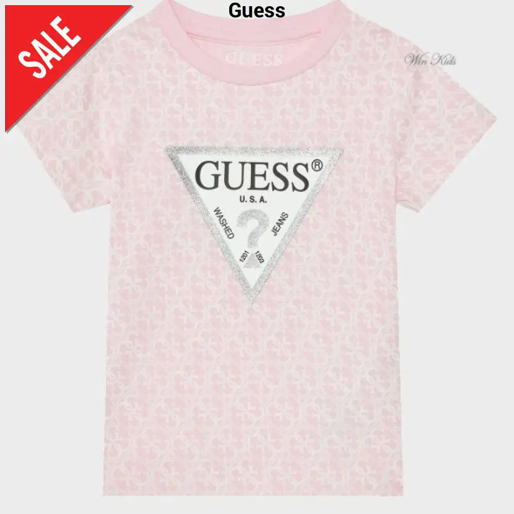 T-shirt GUESS bambina rosa con stampa logo dalla 3mesi alla 7anni T-shirt