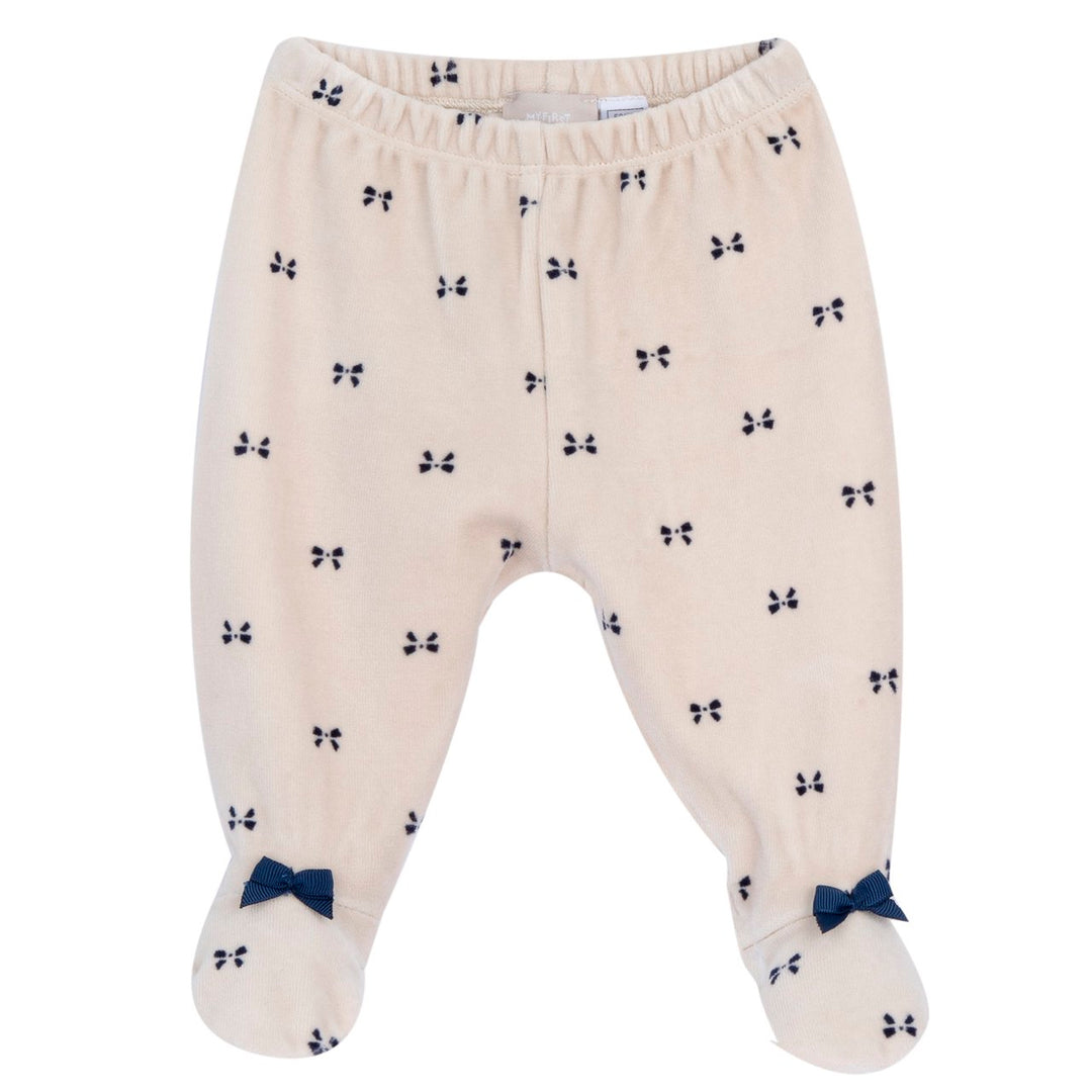 Conjunto CHICCO em chenille bege creme com laços dos 0 meses aos 3 meses