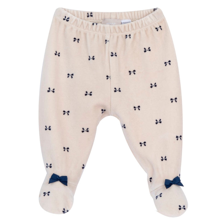 Conjunto CHICCO em chenille bege creme com laços dos 0 meses aos 3 meses