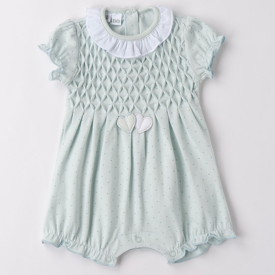 Pagliaccetto i DO verde acqua punto smock 1 mese - 3 mesi