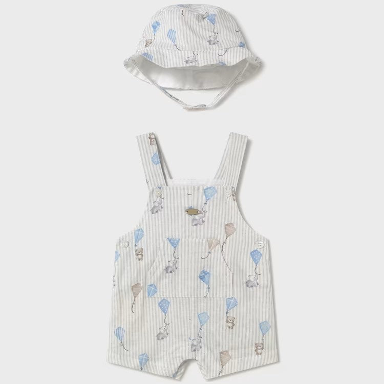 MAYORAL kites overalls and hat in mixed linen from 1-2 months to 18 months