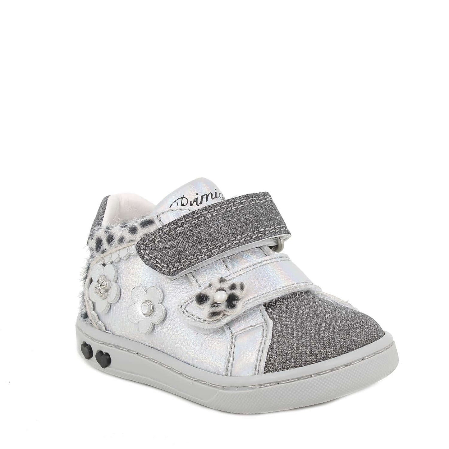 Zapatos primeros pasos PRIMIGI en plata con florecitas del 18 al 24