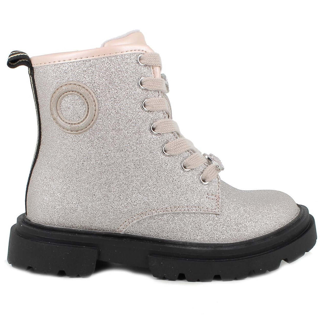 Scarpe Anfibio PRIMIGI glitter platino con charms dal 24 al 35