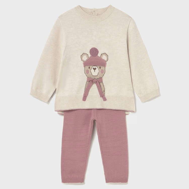 Conjunto MAYORAL em malha com ursinho 6 meses - 4 anos