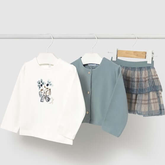 Completo MAYORAL t-shirt cardigan e gonna 6 mesi - 4 anni
