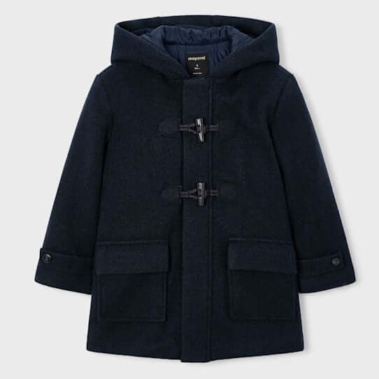 Cappotto MAYORAL modello con alamari blu 2 anni - 10 anni, cappotto con cappuccio e alamari blu.