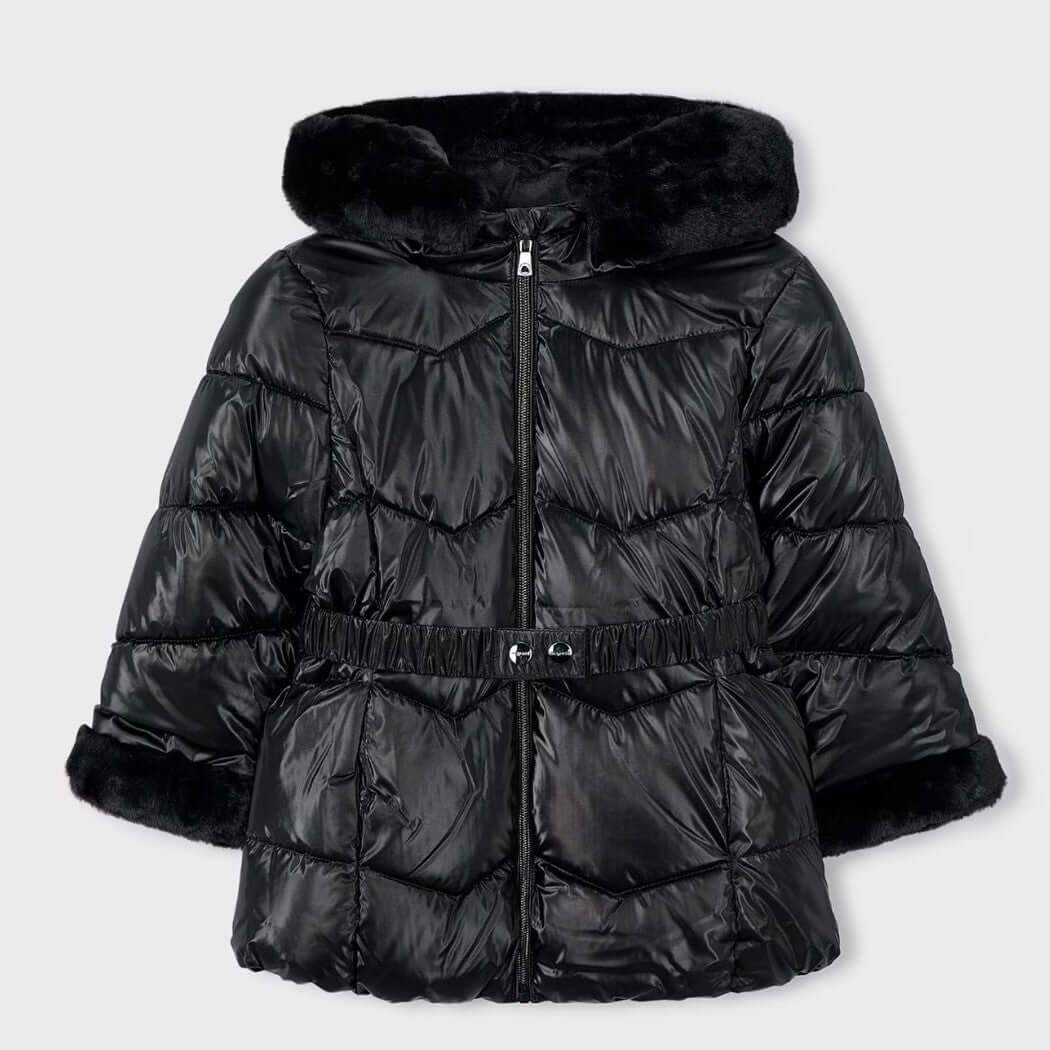 Giubbotto MAYORAL con cintura ed ecopelliccia nero 2 anni - 10 anni