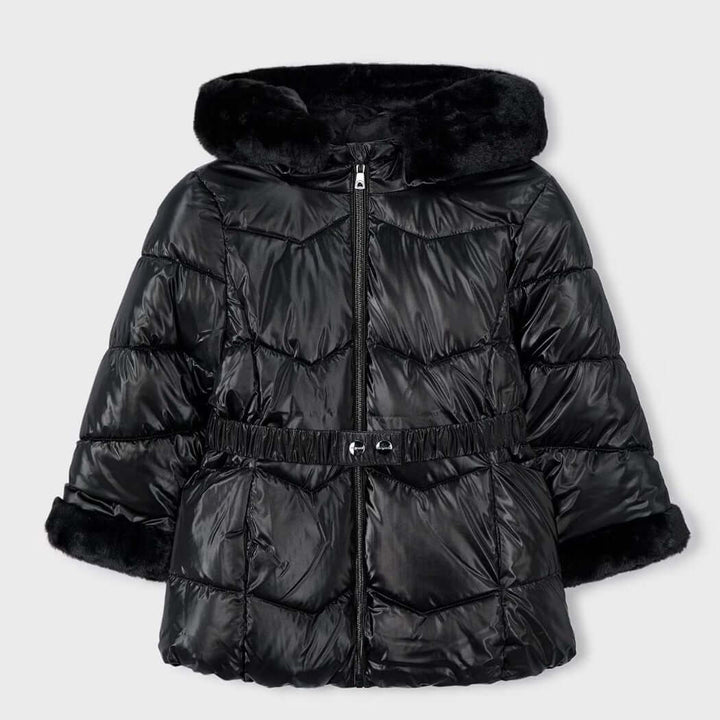 Giubbotto MAYORAL con cintura ed ecopelliccia nero 2 anni - 10 anni