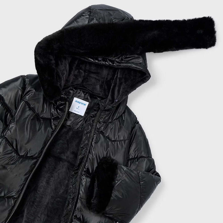 Giubbotto MAYORAL con cintura ed ecopelliccia nero 2 anni - 10 anni