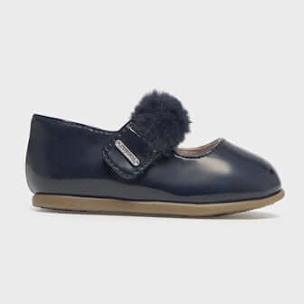 MAYORAL Girls' Ballerinas Blue Patent with Eco-Fur - Elegant from 19 to 25