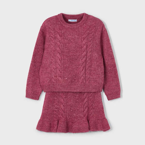 Completo MAYORAL in maglia maglioncino e gonna ciliegia 2 anni - 10 anni