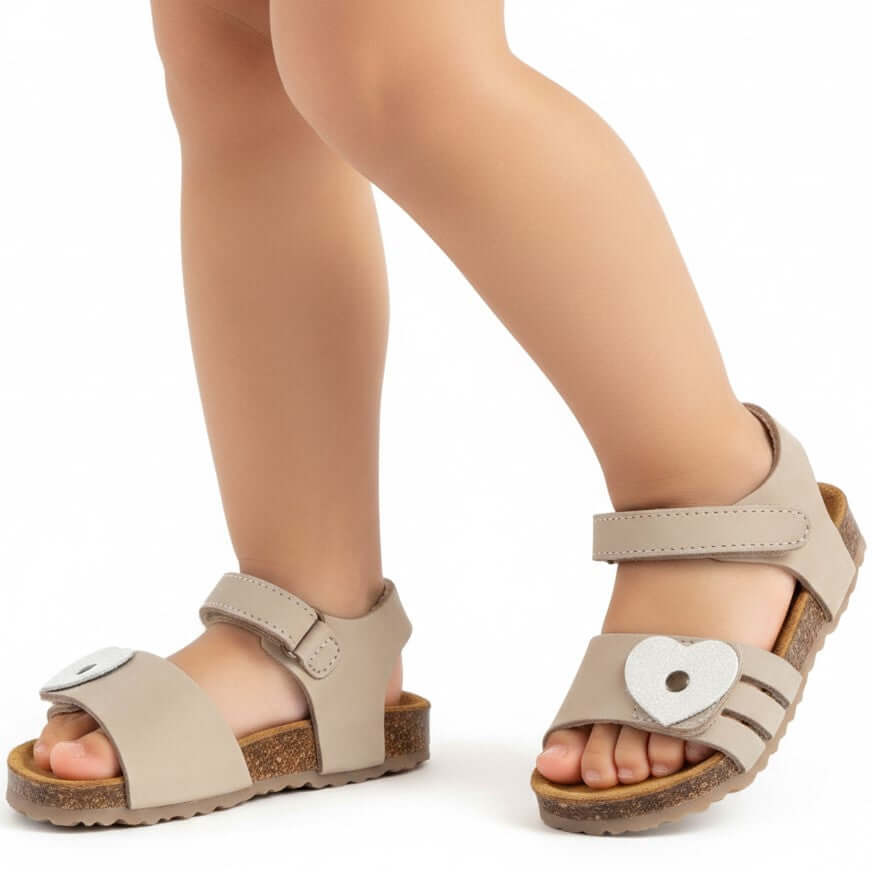 Sandali bambina primi passi beige modello bio plakton in pelle flessibili made in spain taglia 19-24