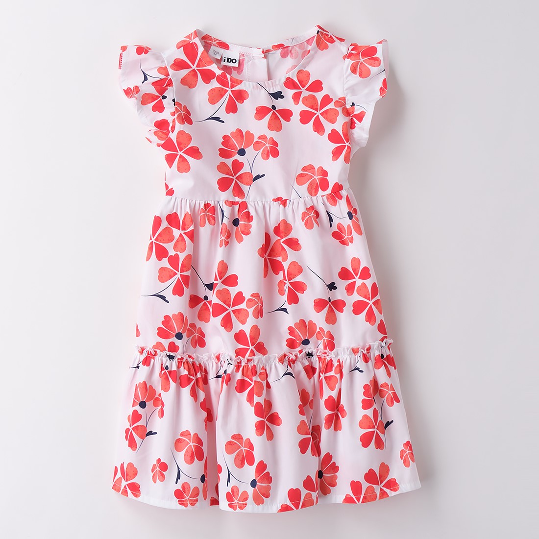 I DO white and red patterned dress 12 months - 8 years