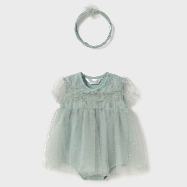 MAYORAL baby girl dress and headband green 1 month - 18 months