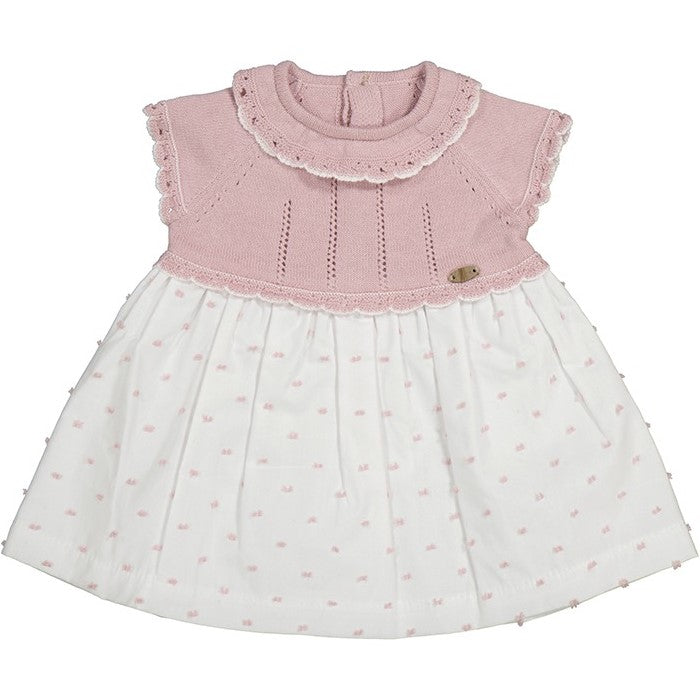 MAYORAL baby dress in white and pink thread and cotton 1 month - 18 months
