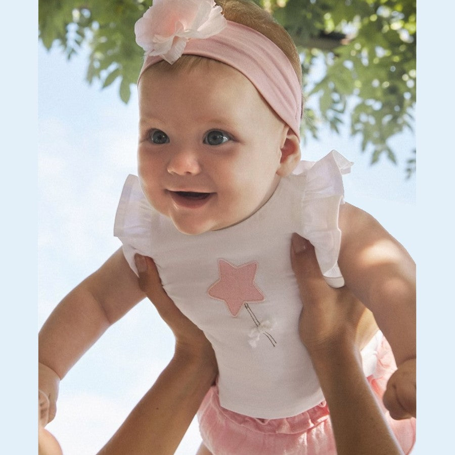 Completo MAYORAL neonata bianco e rosa con stellina 1 mese - 18 mesi