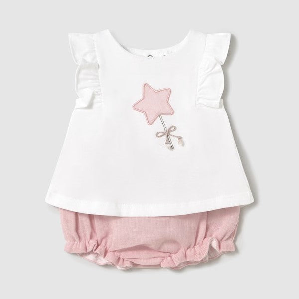 Completo MAYORAL neonata bianco e rosa con stellina 1 mese - 18 mesi