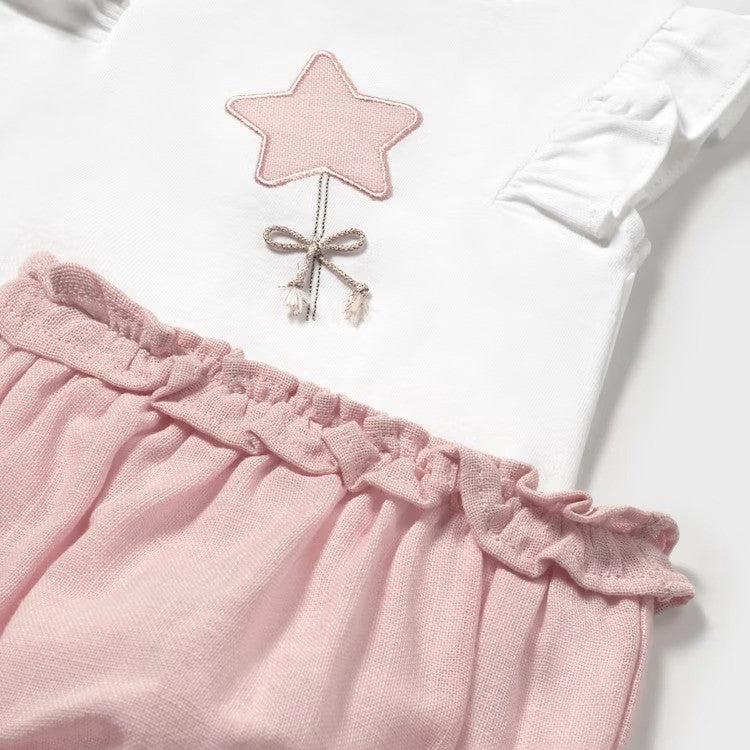 Completo MAYORAL neonata bianco e rosa con stellina 1 mese - 18 mesi