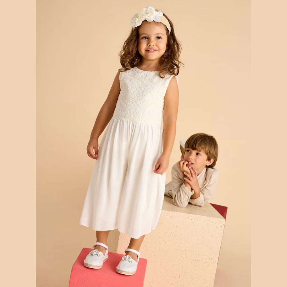 Creme de prefeito de chiffon com corpete de tule bordado 6 anos - 10 anos