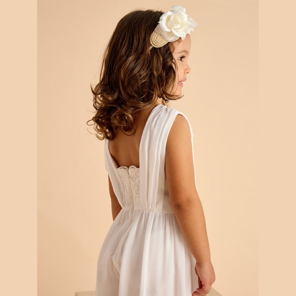 Creme de prefeito de chiffon com corpete de tule bordado 6 anos - 10 anos