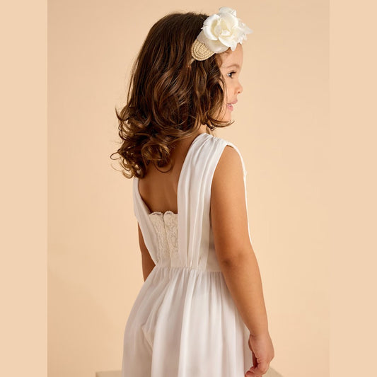 Crema de alcalde de gasa con corpiño de tul bordado 6 años - 10 años