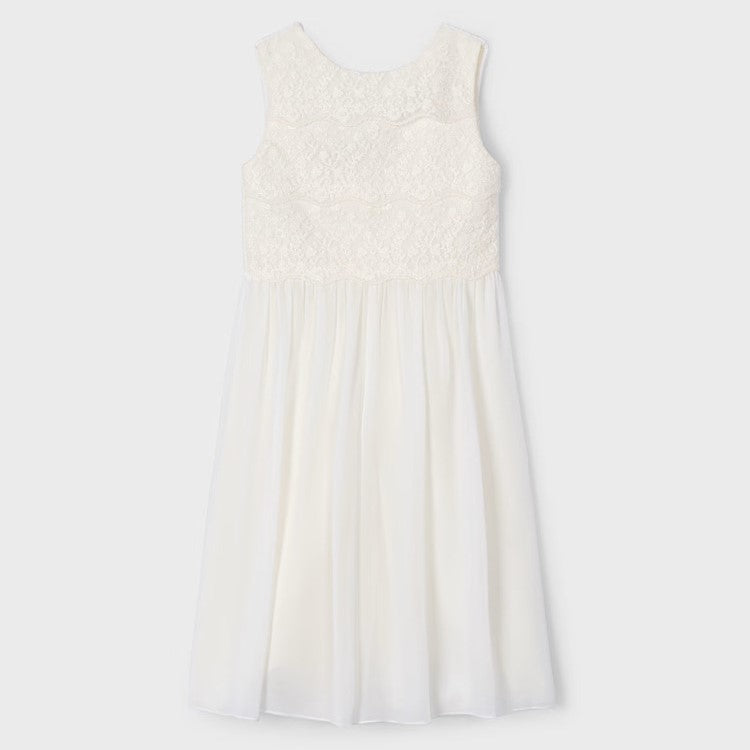 Creme de prefeito de chiffon com corpete de tule bordado 6 anos - 10 anos