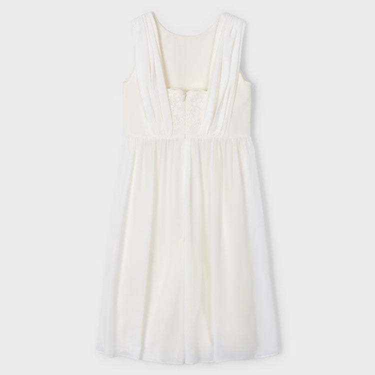 Creme de prefeito de chiffon com corpete de tule bordado 6 anos - 10 anos