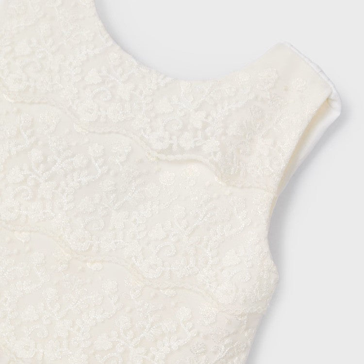 Creme de prefeito de chiffon com corpete de tule bordado 6 anos - 10 anos