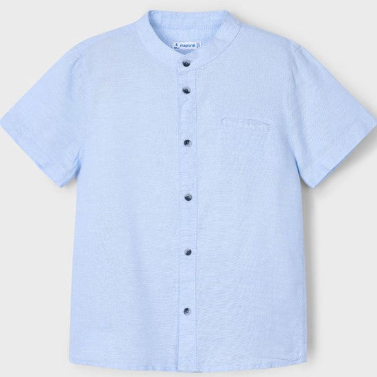 MAYORAL linen shirt with Korean collar, light blue, 2 years - 10 years