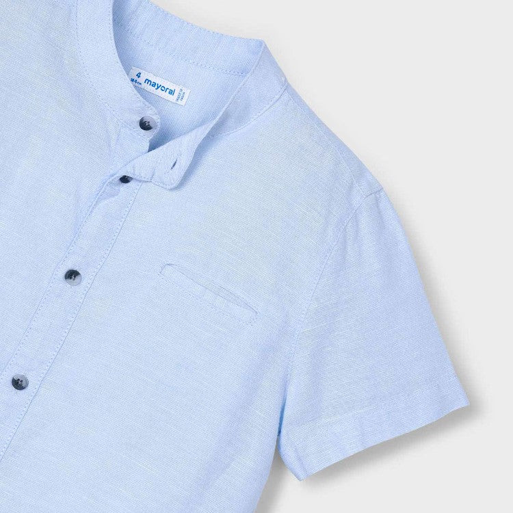 MAYORAL linen shirt with Korean collar, light blue, 2 years - 10 years