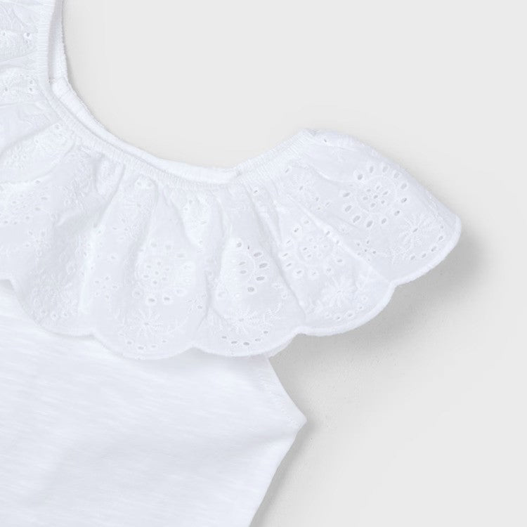MAYORAL white t-shirt with San Gallo lace 2 years - 10 years