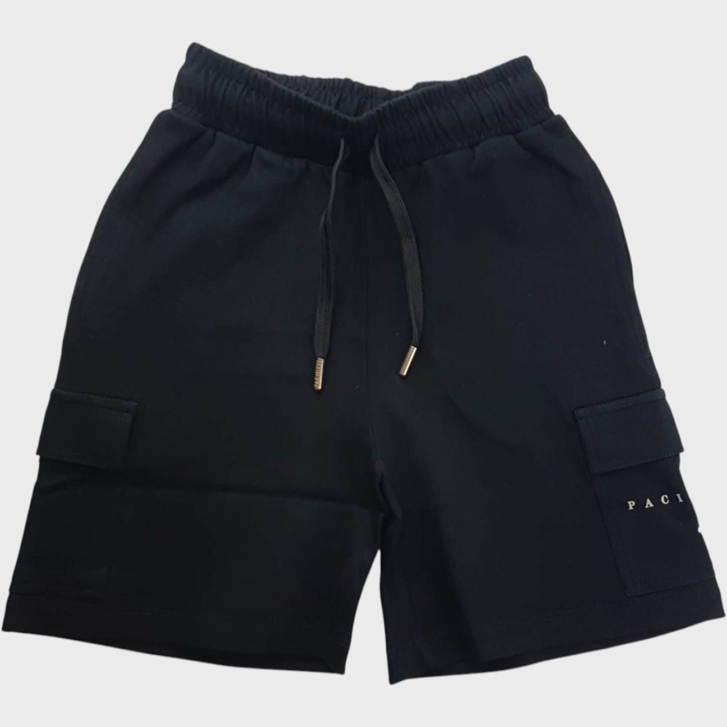 Completo CESARE PACIOTTI kids e junior t-shirt bianca e bermuda nero sfumature colorate 4 anni - 16 anni