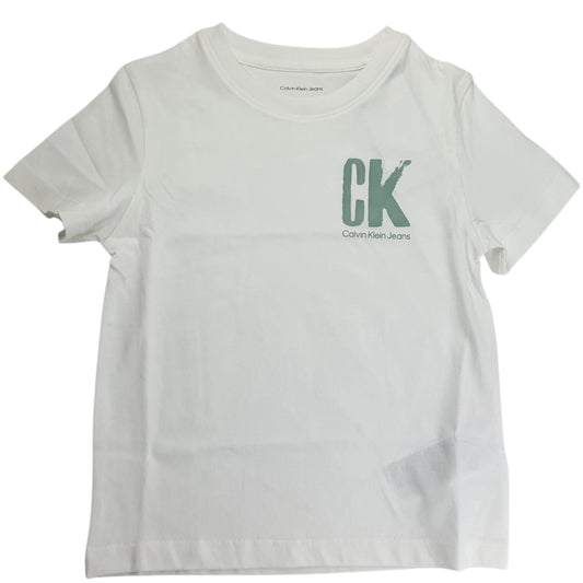 Calvin Klein White Calvin T -Shirt con logotipo verde de 4 años -16 años