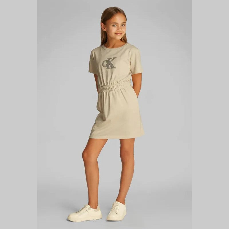 CALVIN KLEIN dress with back neckline and glitter logo beige 4 years - 16 years